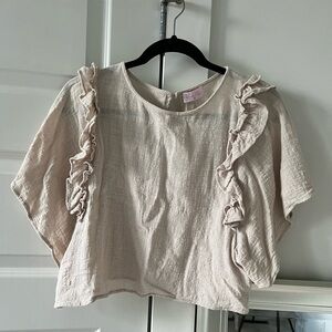 Pink Lily Textured Ruffle Sleeve Crop Top in Soft Beige – Size M